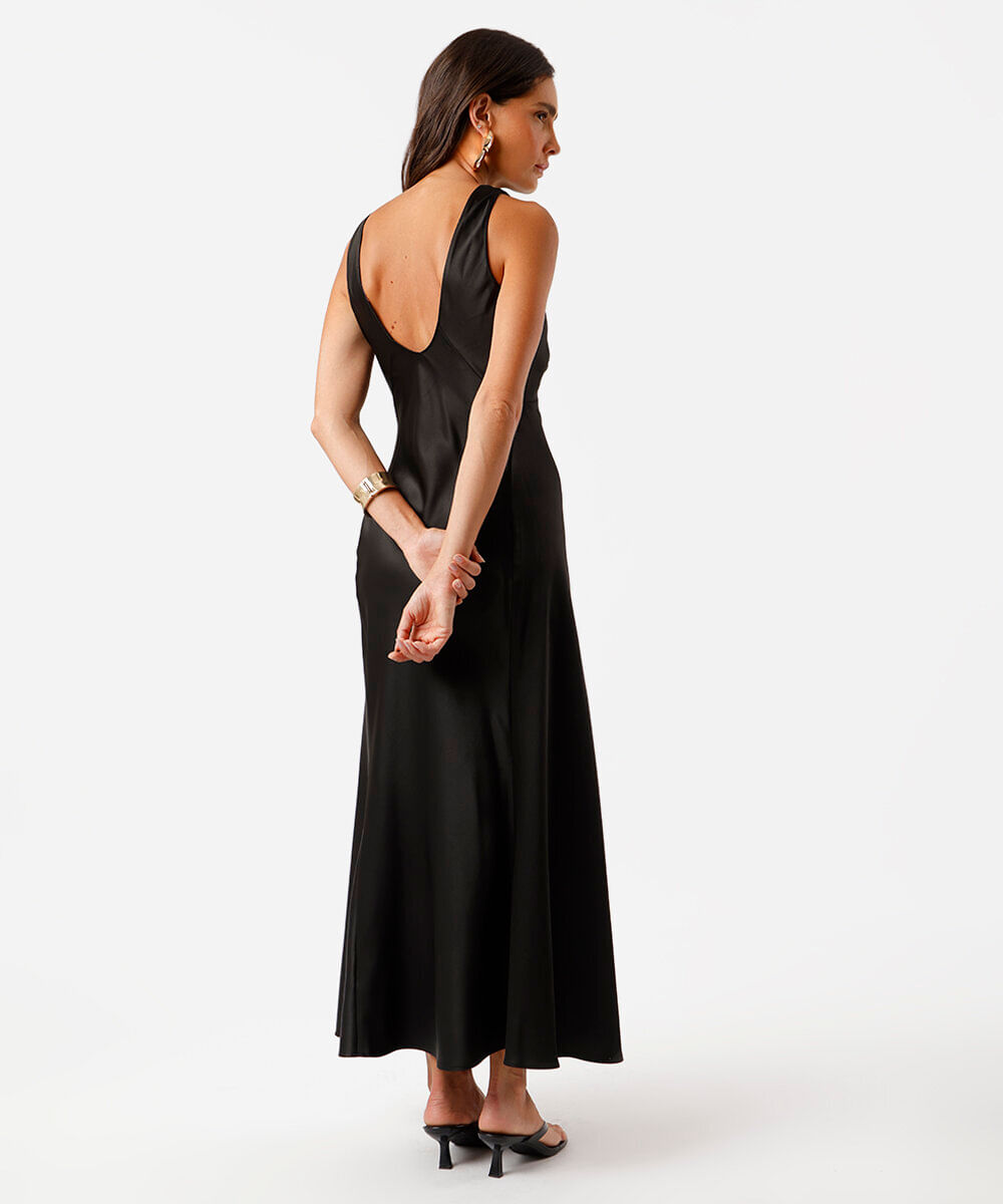 vestido feminino longo liso com franzido preto