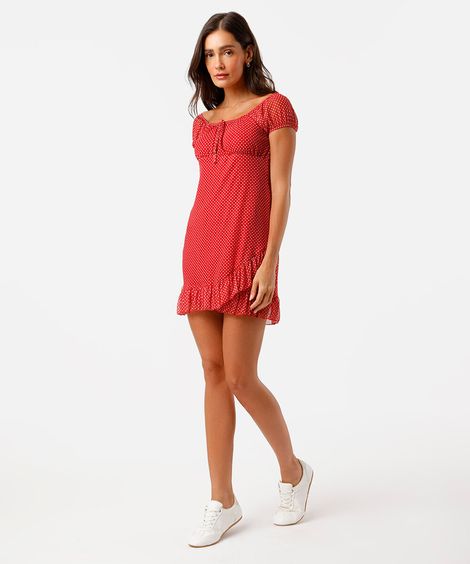 vestido feminino de tule estampado poá vermelho
