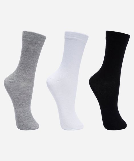 kit de 3 pares de meias cano alto colorida