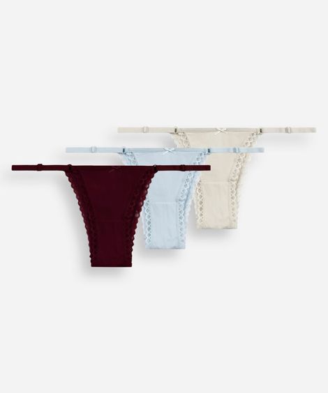 kit de 3 calcinhas string com renda colorido