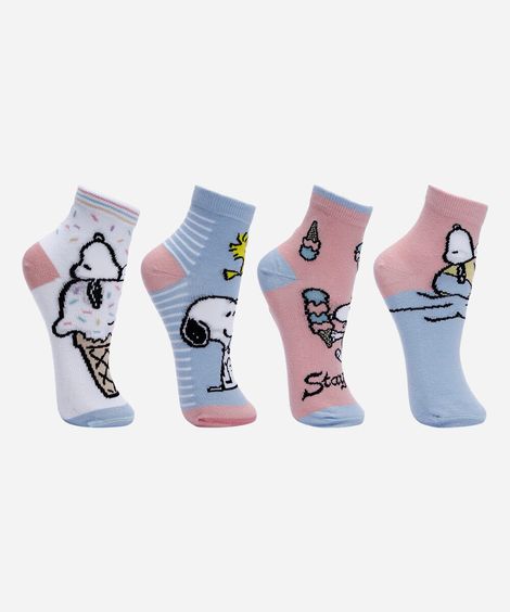 kit de 4 meias femininas snoopy colorida