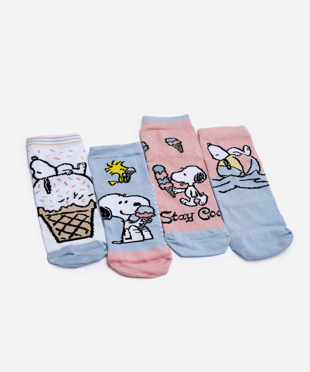 kit de 4 meias femininas snoopy colorida