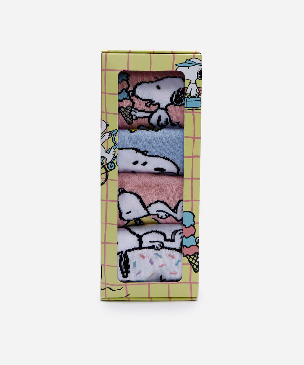kit de 4 meias femininas snoopy colorida