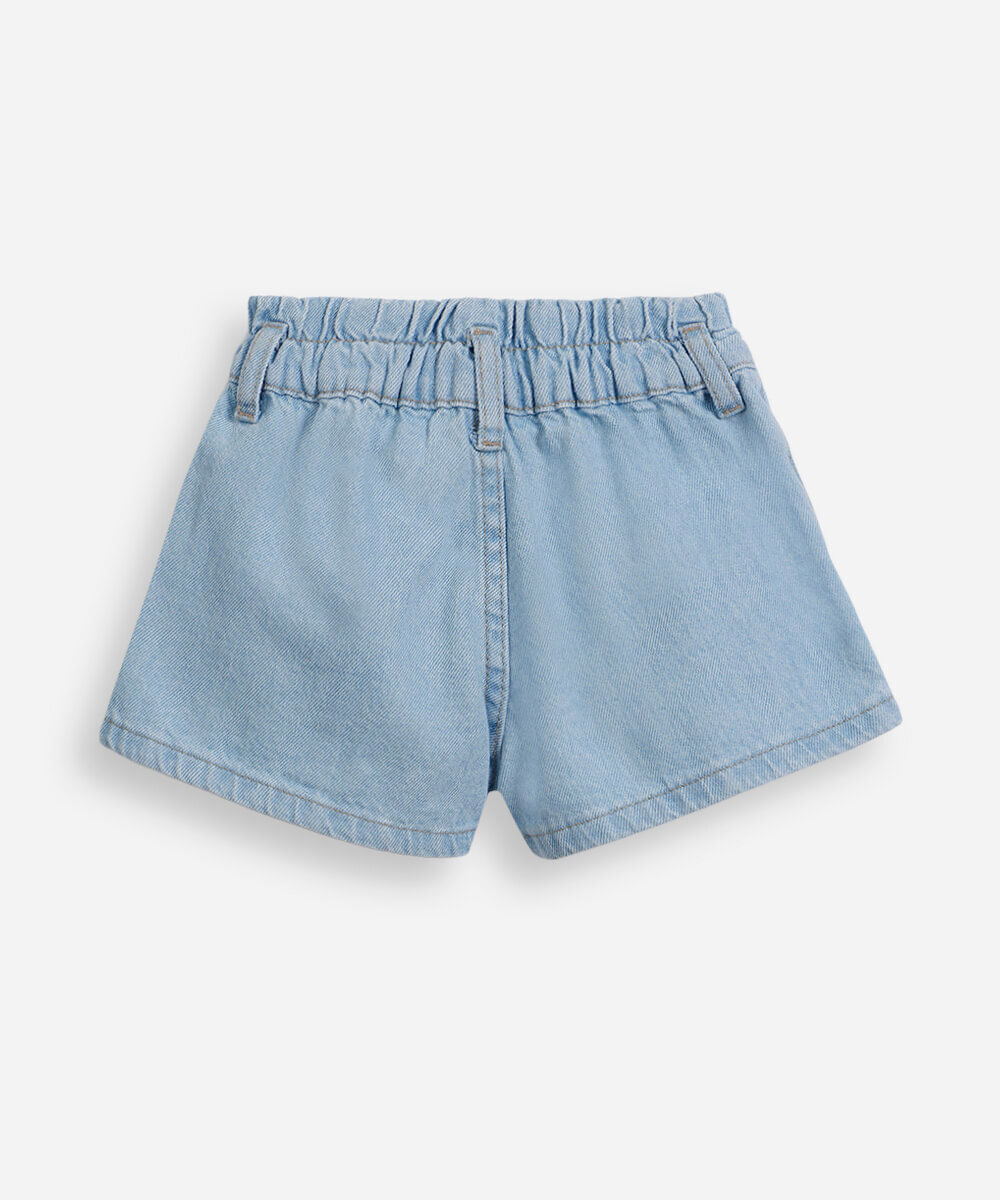 short jeans infantil com bordado cereja azul