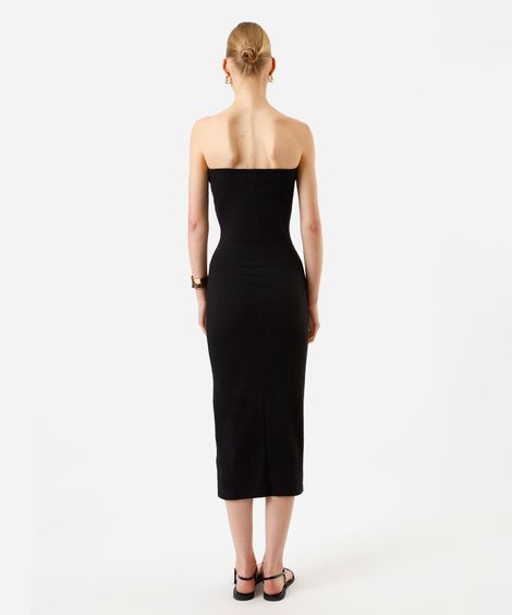 vestido midi sem alça canelado feminino de algodão preto