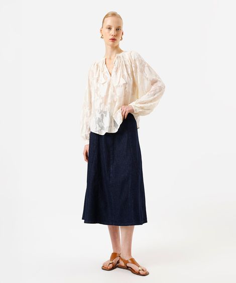 saia midi feminina jeans cintura alta azul