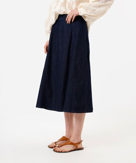 saia midi feminina jeans cintura alta azul