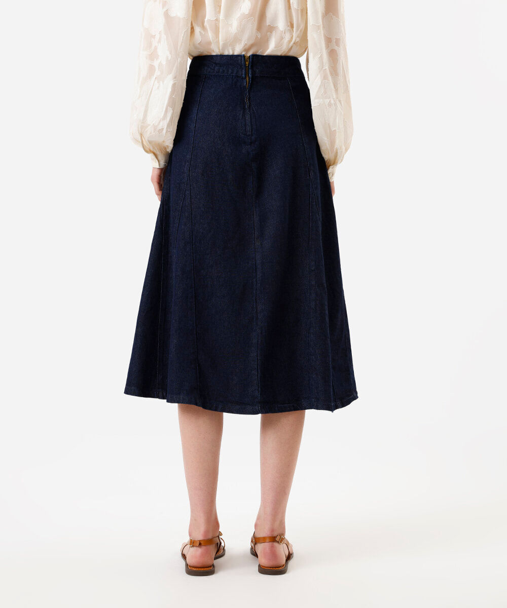 saia midi feminina jeans cintura alta azul