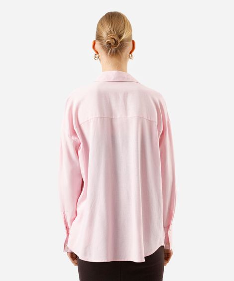 camisa feminina com linho manga longa rosa