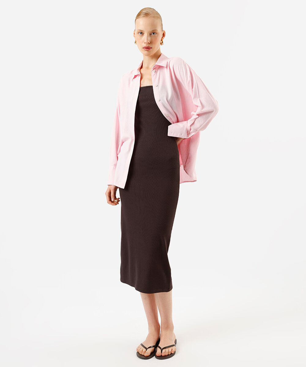 camisa feminina com linho manga longa rosa