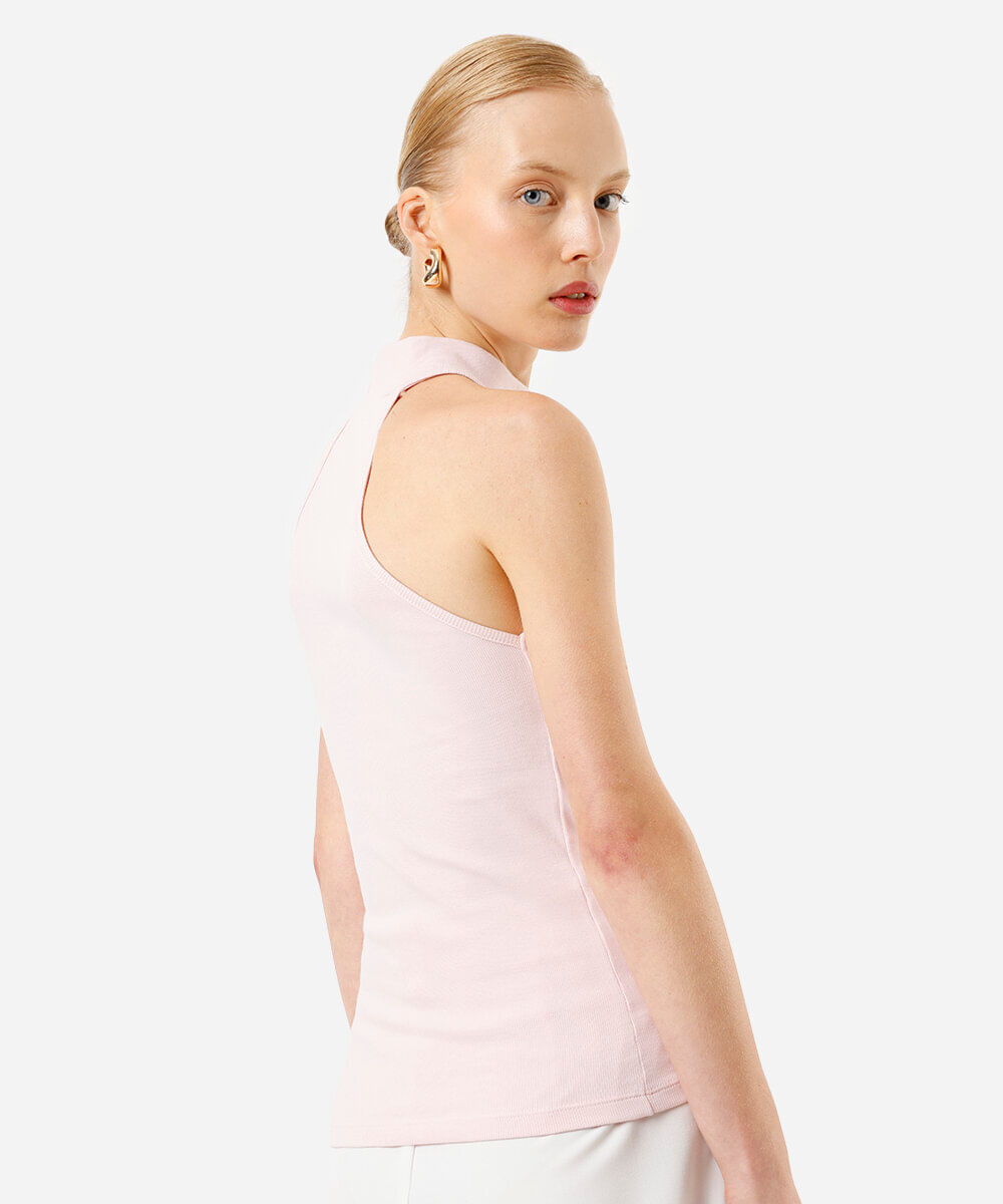 blusa halterneck feminina de algodão rosa