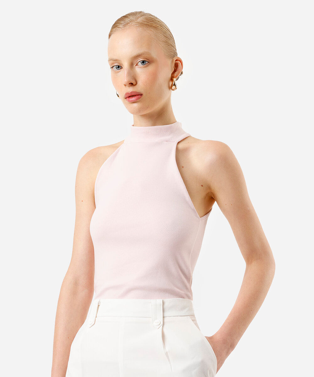 blusa halterneck feminina de algodão rosa