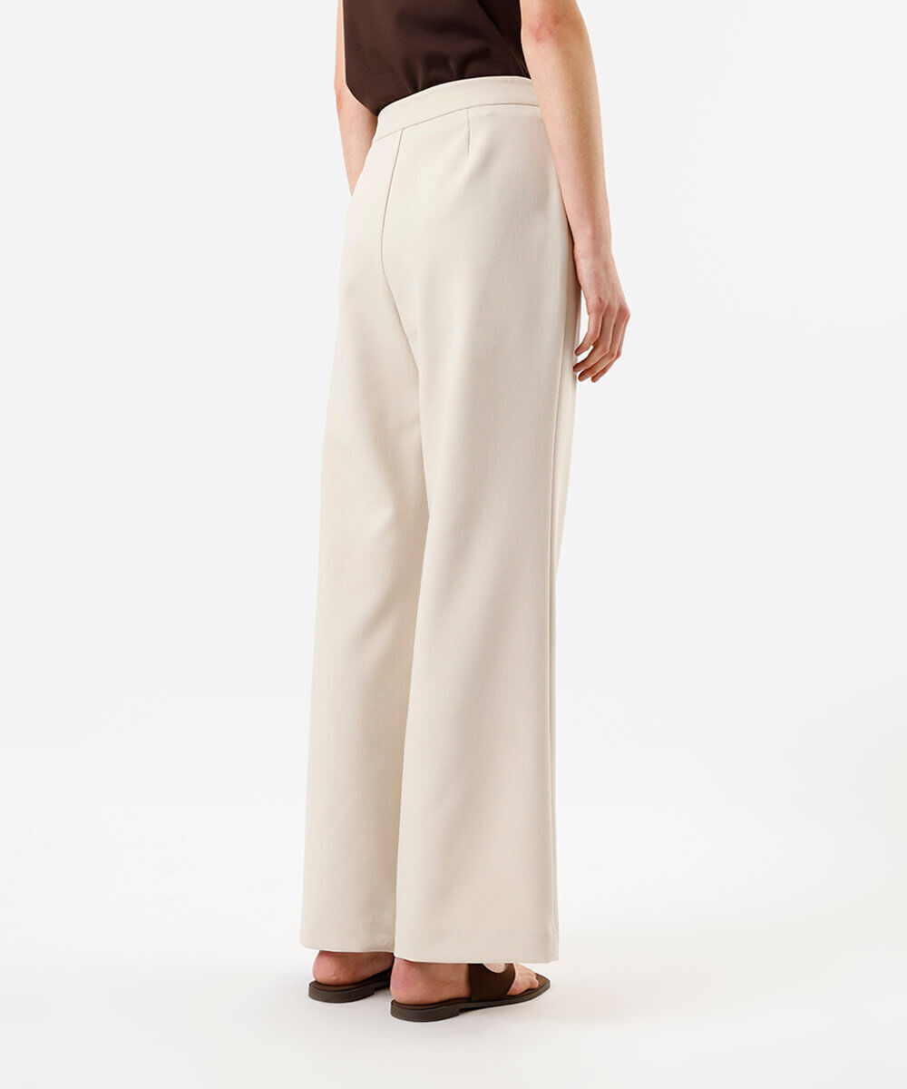 calça wide leg feminina de alfaitaria com botões bege