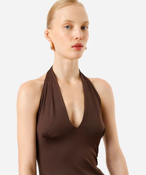 blusa frente única feminina decote v marrom