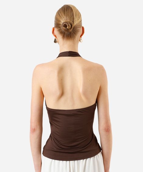 blusa frente única feminina decote v marrom