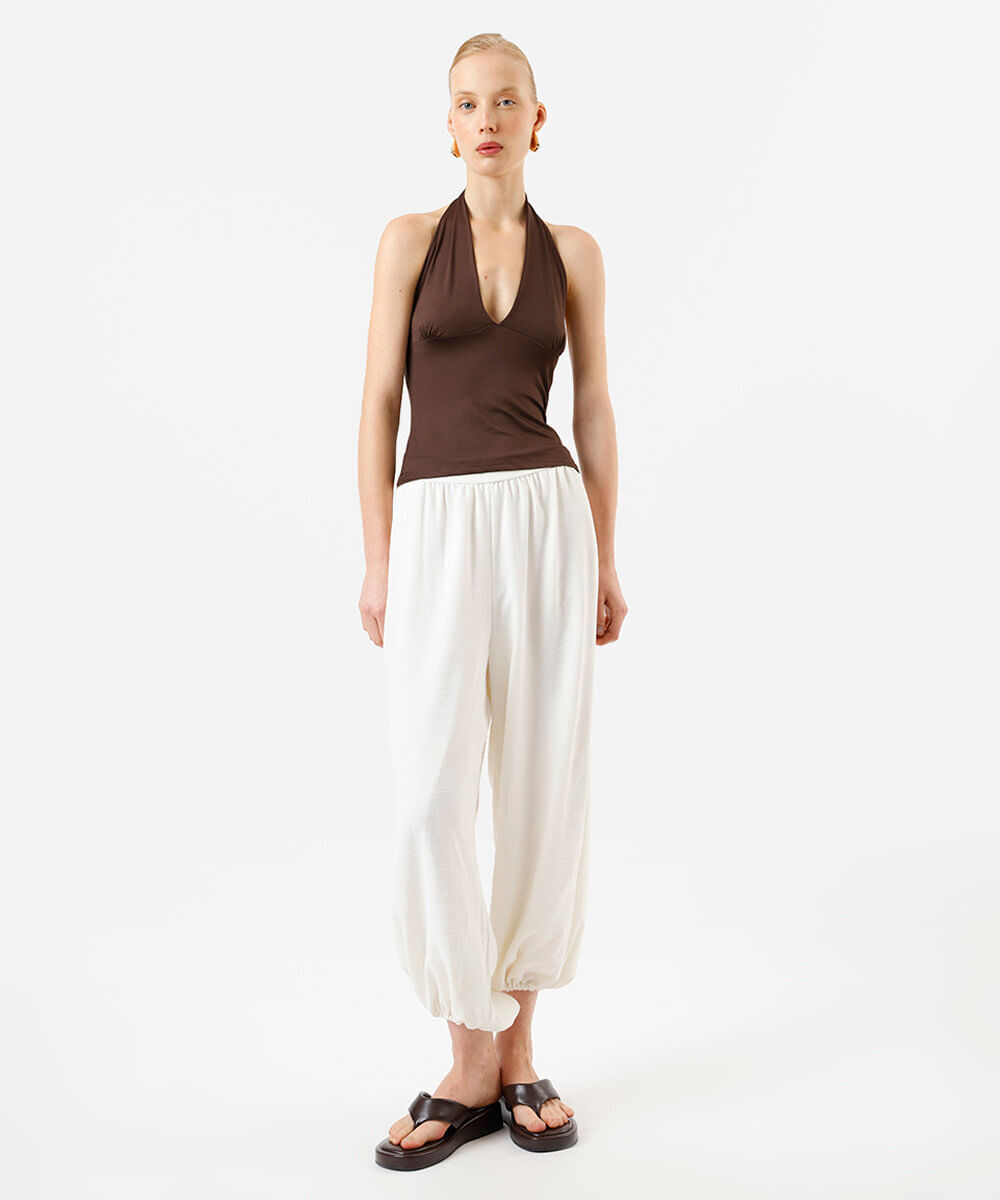blusa frente única feminina decote v marrom