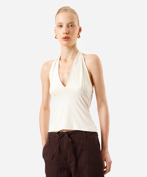 blusa frente única feminina decote v bege