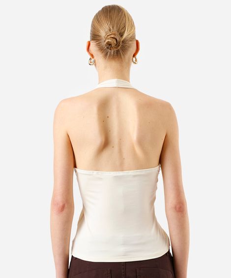 blusa frente única feminina decote v bege