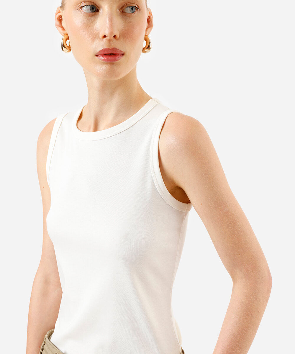 regata básica feminina de algodão peruano interlock off white