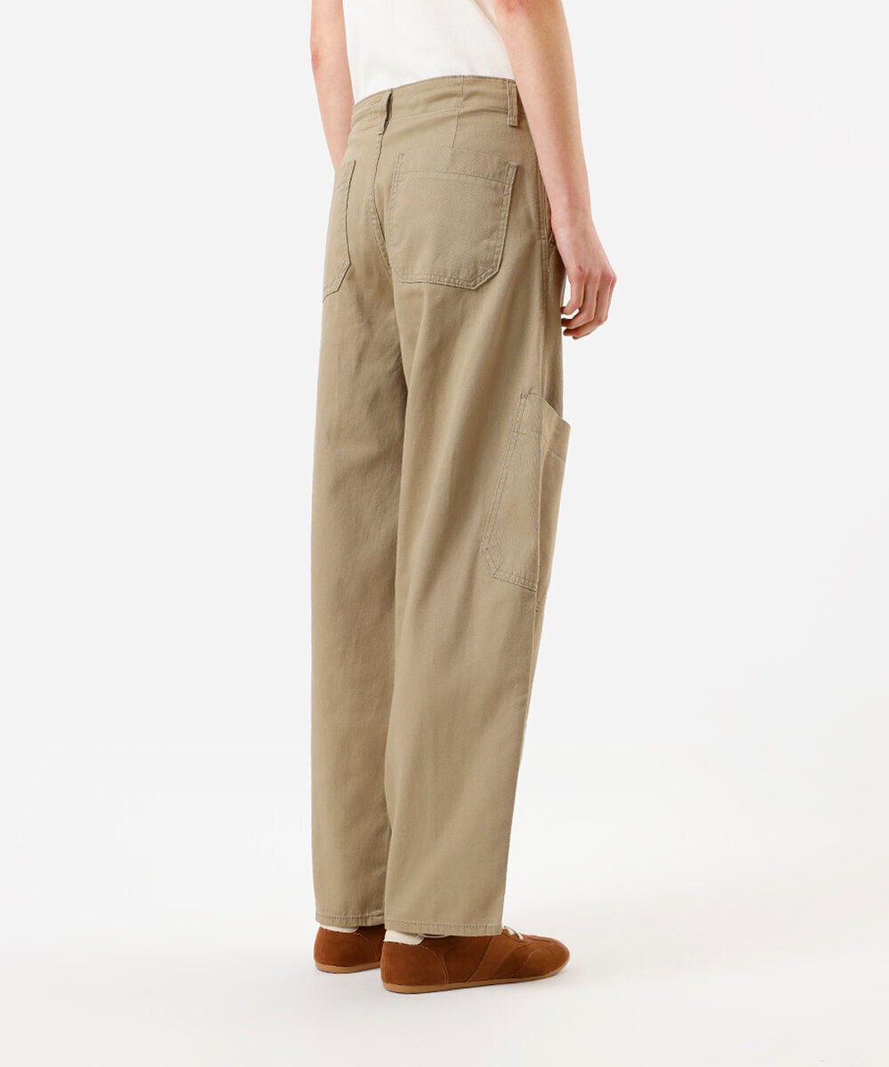calça baggy feminina de sarja com cintura ajustável bege