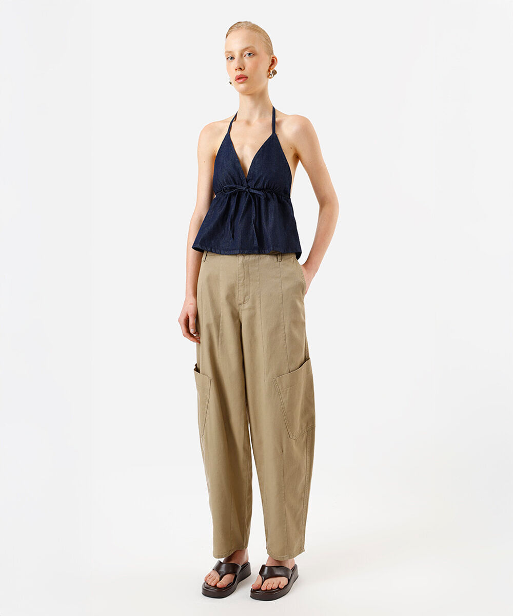 blusa frente única feminina jeans com laço azul
