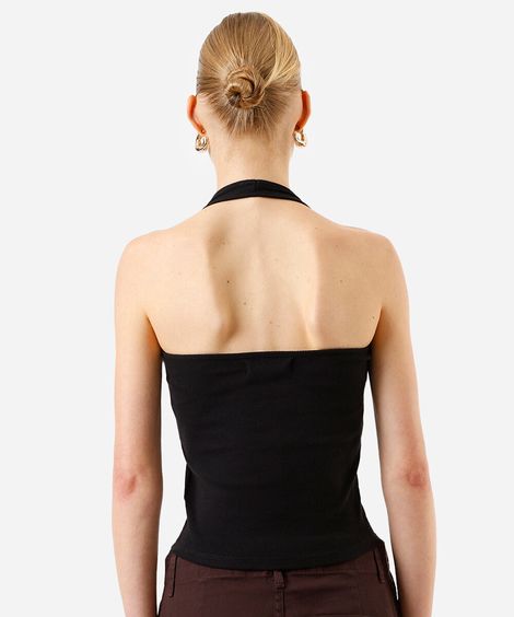 blusa frente única feminina decote u canelada preta