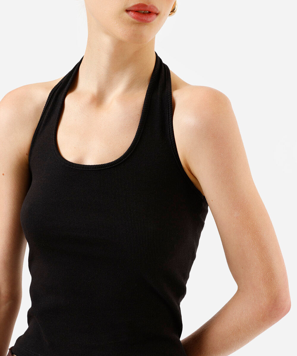 blusa frente única feminina decote u canelada preta