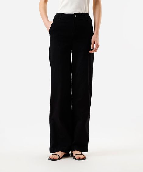 calça feminina jeans wide leg sawary preta