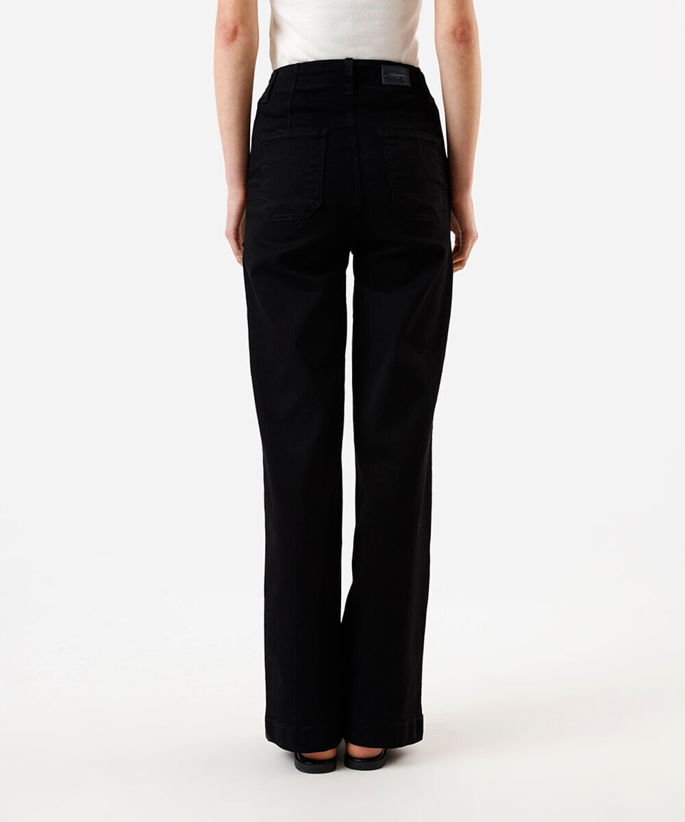 calça feminina jeans wide leg sawary preta