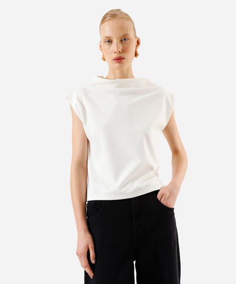 blusa feminina de viscose decote degagê off white