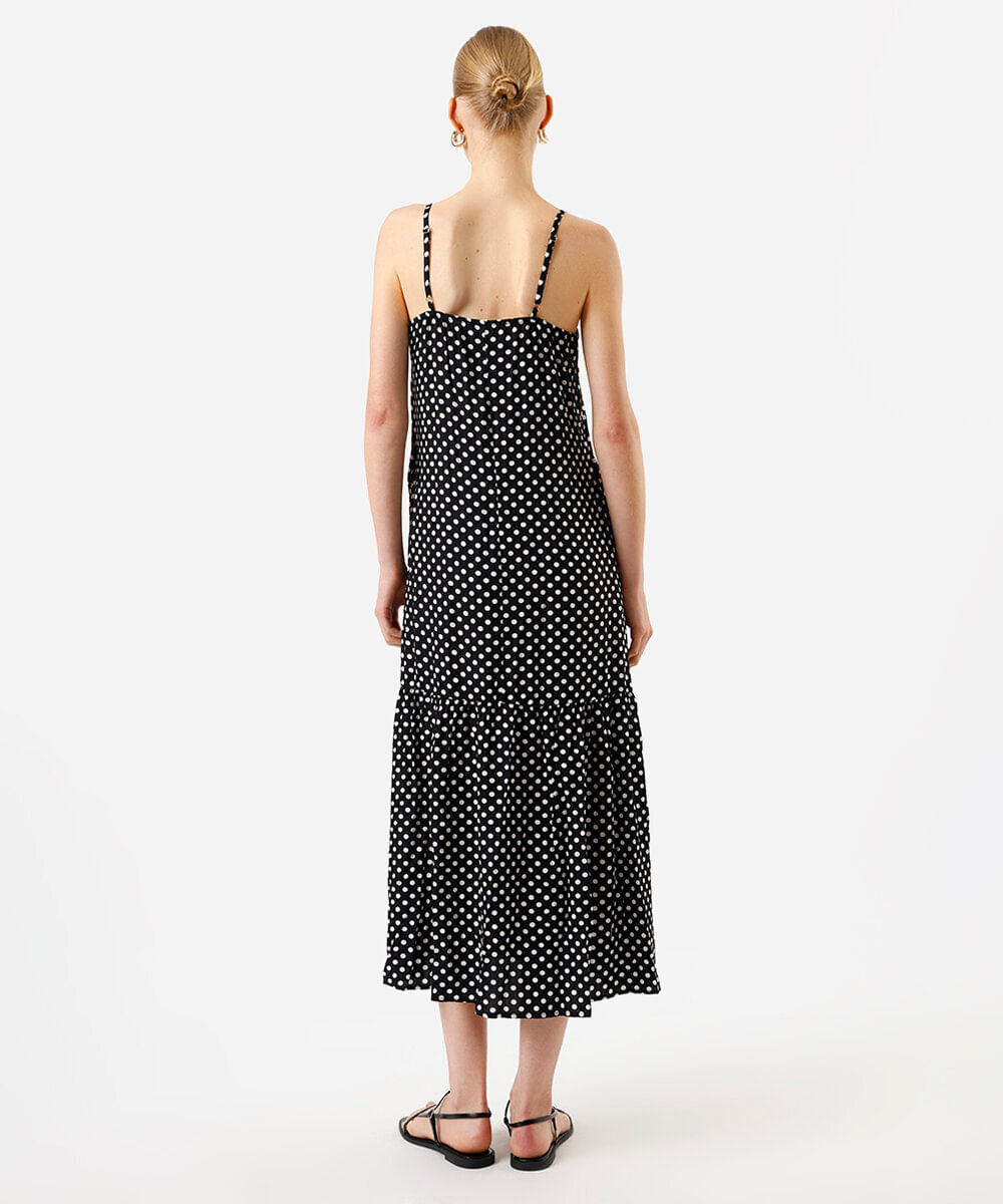 vestido midi feminino decote reto poá preto