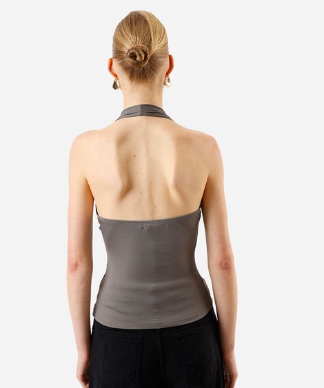 blusa frente única feminina decote v cinza