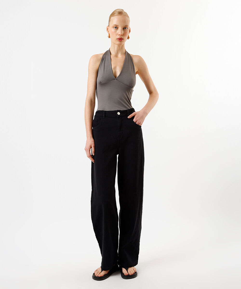 blusa frente única feminina decote v cinza