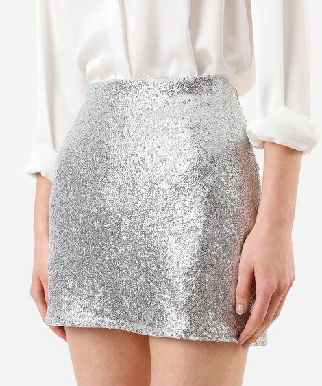 minissaia feminina de paetê prateada