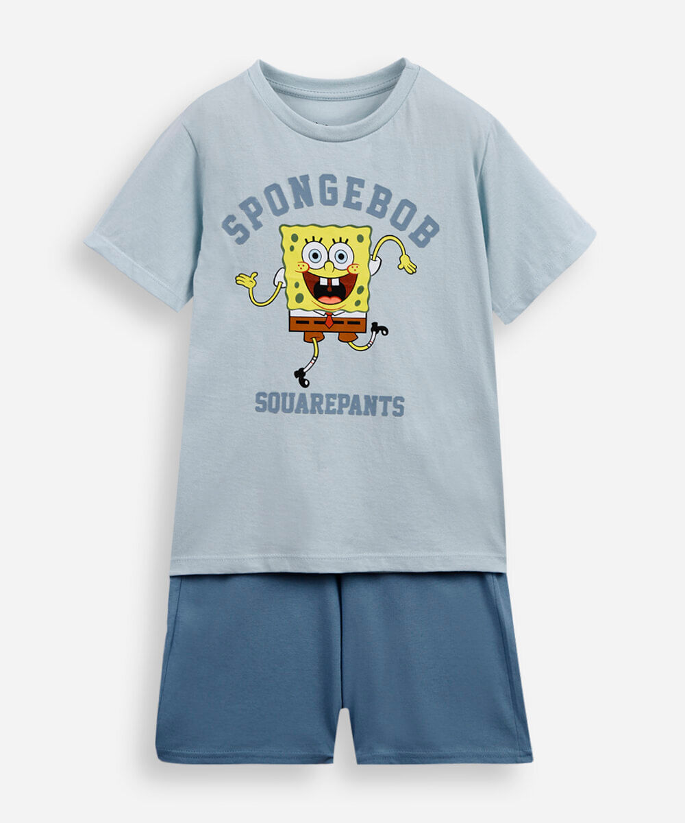 pijama infantil em malha de algodão bob esponja azul