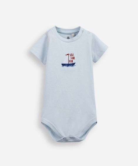 body baby de algodão bordado barquinho azul
