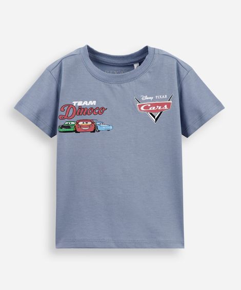 camiseta infantil de algodão carros azul