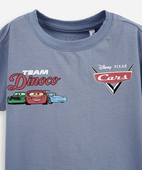 camiseta infantil de algodão carros azul
