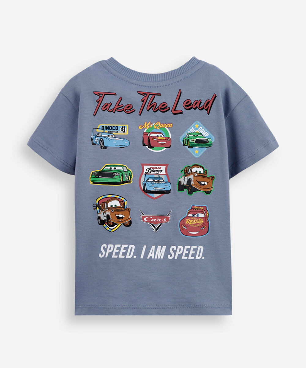 camiseta infantil de algodão carros azul