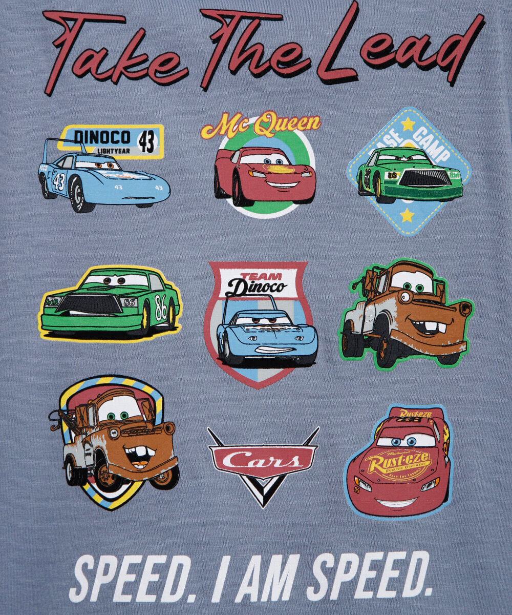 camiseta infantil de algodão carros azul