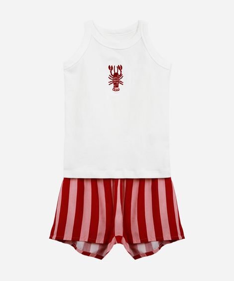 pijama infantil mini me lagosta com bolsa vermelho