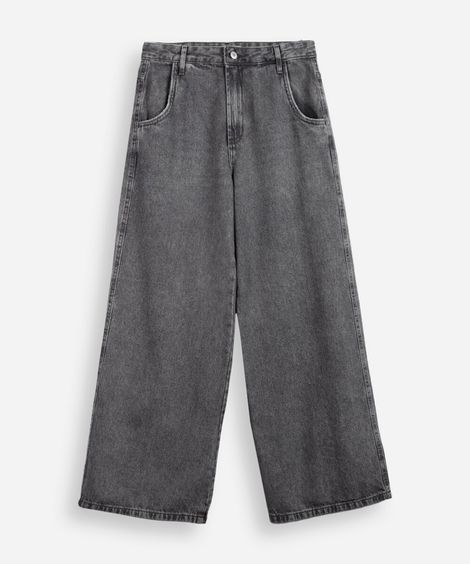 calça juvenil jeans wide leg cinza