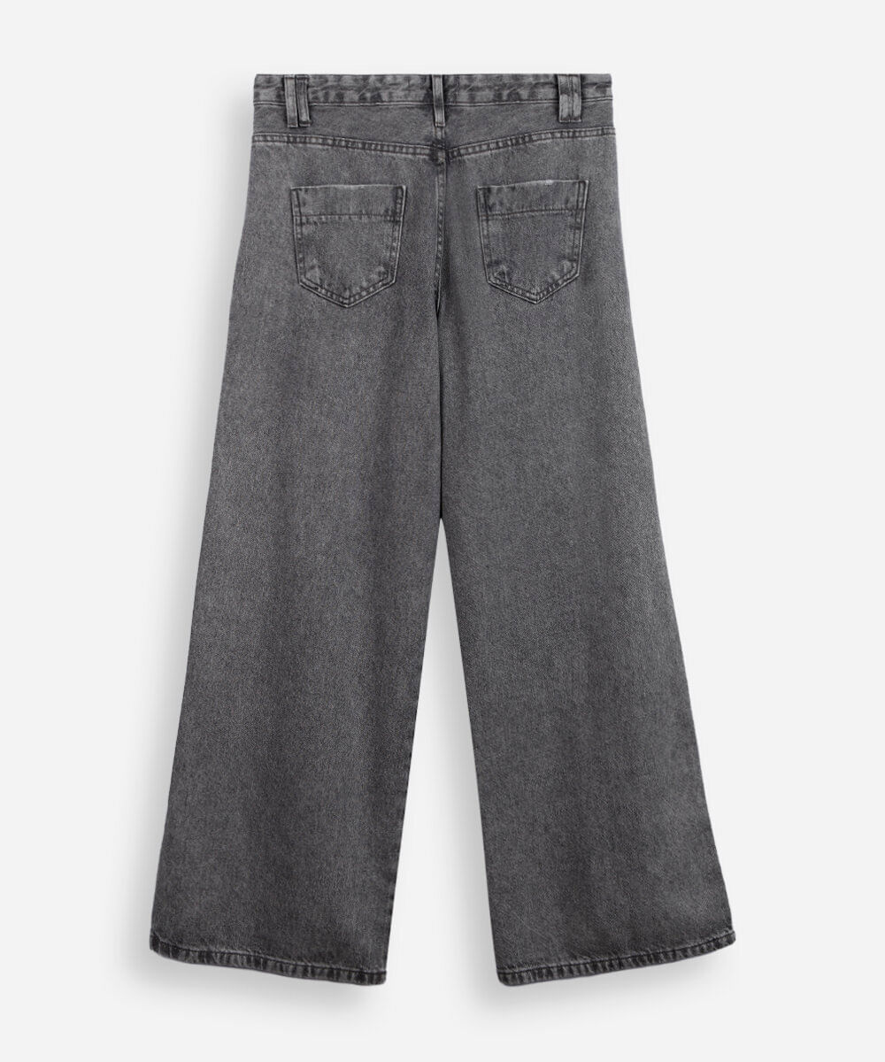 calça juvenil jeans wide leg cinza