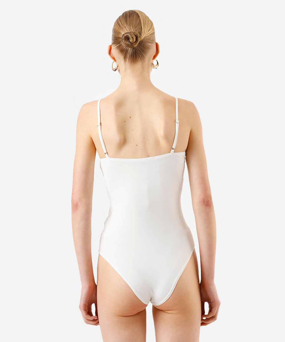 body feminino de poliamida decote reto com renda off white