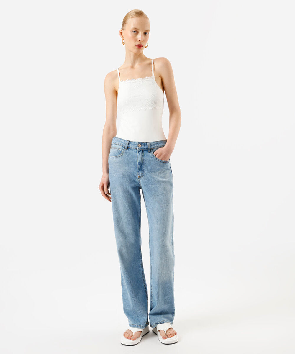 body feminino de poliamida decote reto com renda off white