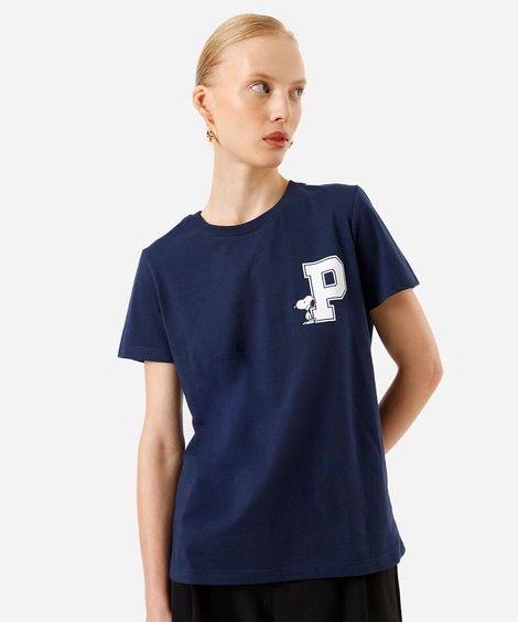 camiseta feminina manga curta snoopy azul