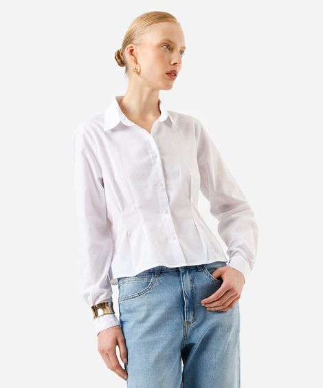 camisa slim fit feminina com pregas off white