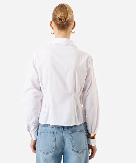 camisa slim fit feminina com pregas off white