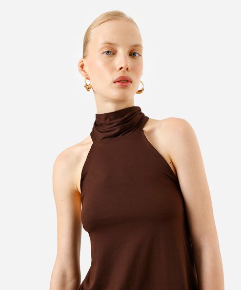 blusa halterneck feminina com scarf marrom