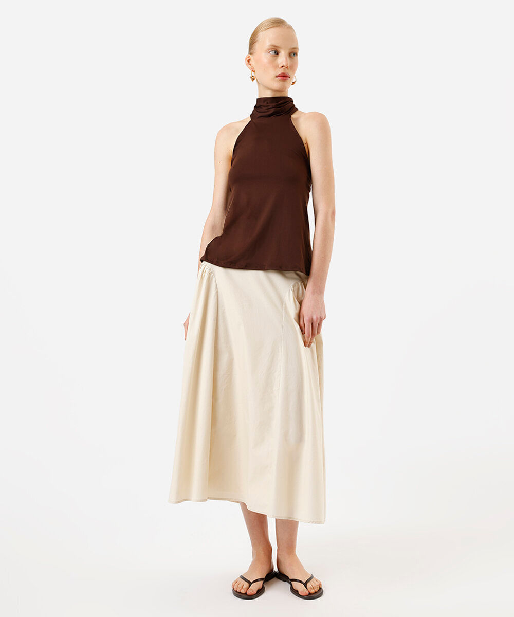 blusa halterneck feminina com scarf marrom